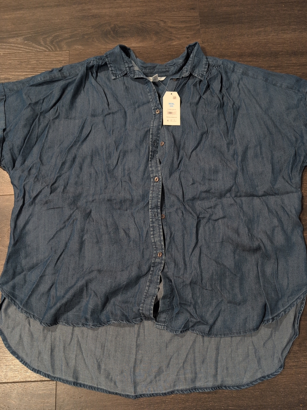 Time and Tru Women's Chambray Camp Shirt with Short Sleeves, Size XXXL (22) NWT